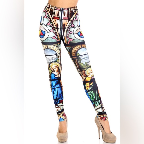 NWT Women’s Creamy Soft Stained Glass Cathedral Extra Plush Size Leggings 2X-5X - Picture 5 of 8